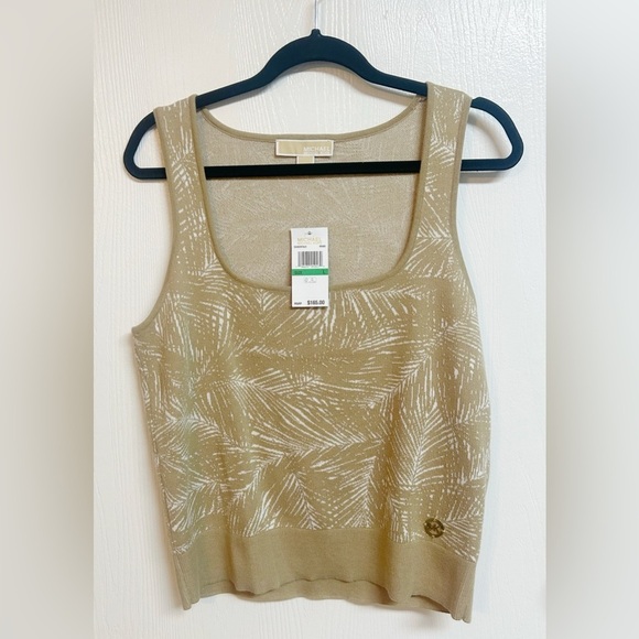 Michael Kors Two Piece Knit Set Tank Top And Skirt In Khaki & White Size L NWT - Picture 6 of 9
